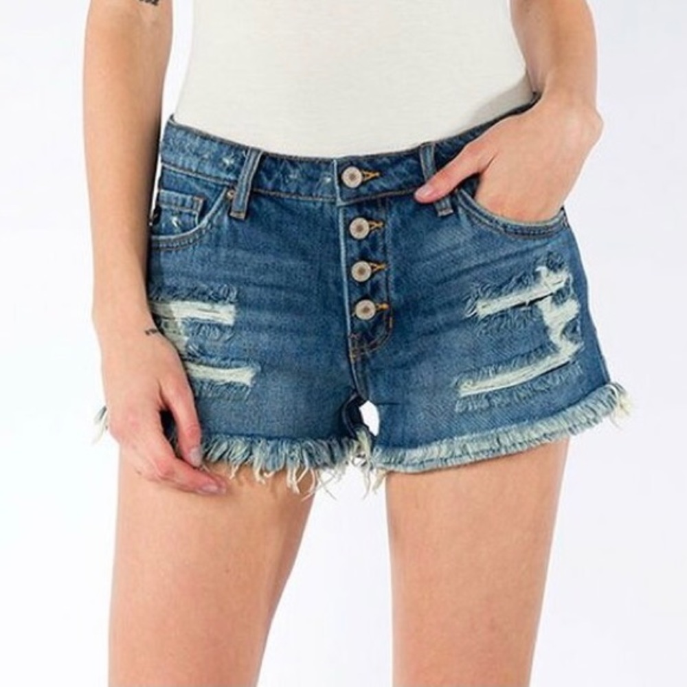 KanCan Button Fly Distressed Shorts